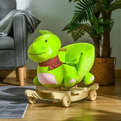 Qaba Baby Rocking horse Kids Interactive 2 in 1 Plush Ride On Toys Stroller Rocking Dinosaur with Wheels and Nursery Song Image 2
