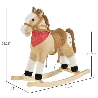 Qaba Kids Plush Ride On Rocking Horse Toy Cowboy Rocker with Fun Realistic Sounds for Child 3 6 Years Old Beige Image 2