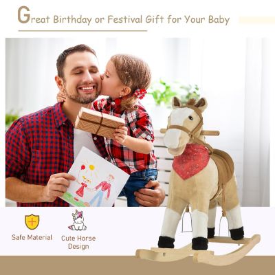 Qaba Kids Plush Ride On Rocking Horse Toy Cowboy Rocker with Fun Realistic Sounds for Child 3 6 Years Old Beige Image 3