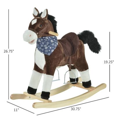 Qaba Kids Plush Ride On Rocking Horse Toy Cowboy Rocker with Fun Realistic Sounds for Child 3 6 Years Old Brown Image 2