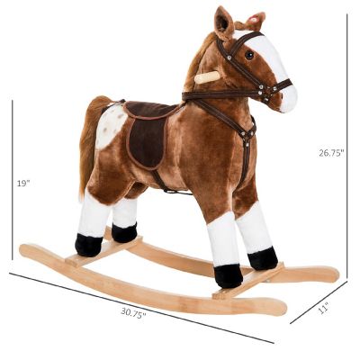 Qaba Kids Plush Toy Rocking Horse Pony Toddler Ride on Animal for Girls Pink Birthday Gifts with Realistic Sounds Brown Image 2