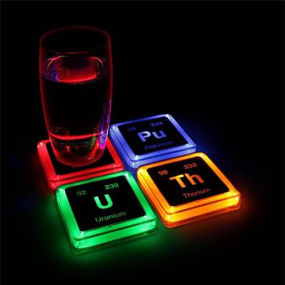 Radioactive Elements Periodic Table Glowing Light-Up Drink Coasters  Set of 4 Image 1