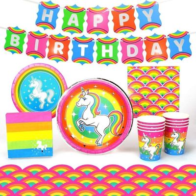 Rainbow Unicorn Birthday Party Supplies Pack  66 Pieces  Serves 8 Guests Image 1