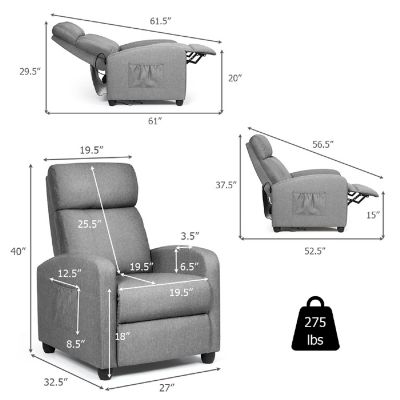 Recliner Massage Chair, Ergonomic Adjustable Single Sofa with Padded Seat Grey Image 2