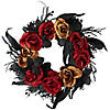 Red and Gold Roses with Black Foliage Halloween Wreath  22-Inch  Unlit Image 1