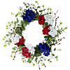 Red  white and Blue Hydrangea and Eucalyptus Patriotic Artificial Wreath Image 1