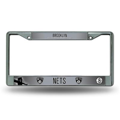 Rico Industries NBA Basketball Brooklyn Nets  12" x 6" Chrome Frame With Decal Inserts - Car/Truck/SUV Automobile Accessory Image 1