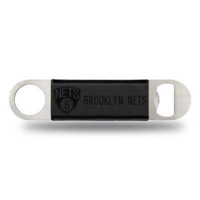 Rico Industries NBA Basketball Brooklyn Nets Black Faux Leather Laser Engraved Bar Blade - Great Beverage Accessory for Game Day Image 1
