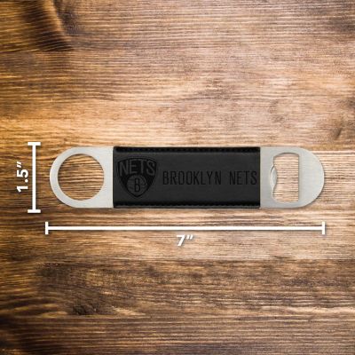 Rico Industries NBA Basketball Brooklyn Nets Black Faux Leather Laser Engraved Bar Blade - Great Beverage Accessory for Game Day Image 3
