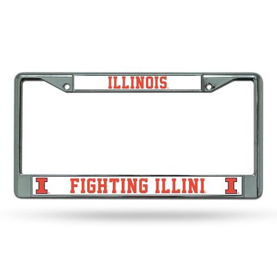Rico Industries NCAA  Illinois Fighting Illini Premium 12" x 6" Chrome Frame With Plastic Inserts - Car/Truck/SUV Automobile Accessory Image 1