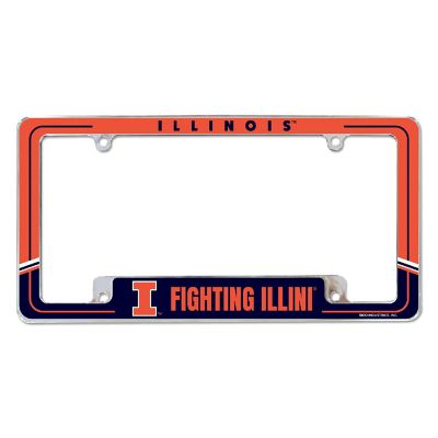 Rico Industries NCAA  Illinois Fighting Illini Two-Tone 12" x 6" Chrome All Over Automotive License Plate Frame for Car/Truck/SUV Image 1
