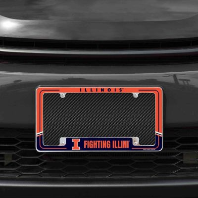 Rico Industries NCAA  Illinois Fighting Illini Two-Tone 12" x 6" Chrome All Over Automotive License Plate Frame for Car/Truck/SUV Image 1