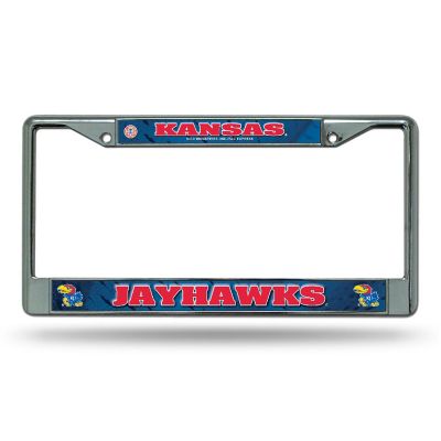 Rico Industries NCAA  Kansas Jayhawks  12" x 6" Chrome Frame With Decal Inserts - Car/Truck/SUV Automobile Accessory Image 1