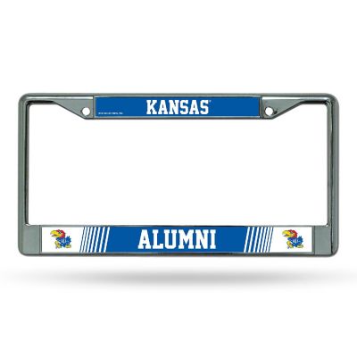 Rico Industries NCAA  Kansas Jayhawks Alumni 12" x 6" Chrome Frame With Decal Inserts - Car/Truck/SUV Automobile Accessory Image 1