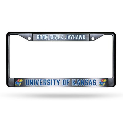 Rico Industries NCAA  Kansas Jayhawks Black Game Day Black Chrome Frame with Printed Inserts 12" x 6" Car/Truck Auto Accessory Image 1