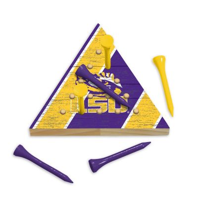Rico Industries NCAA  LSU Tigers  4.5" x 4" Wooden Travel Sized Pyramid Game - Toy Peg Games - Triangle - Family Fun Image 1