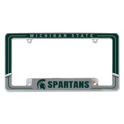 Rico Industries NCAA  Michigan State Spartans Two-Tone 12" x 6" Chrome All Over Automotive License Plate Frame for Car/Truck/SUV Image 1