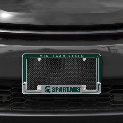 Rico Industries NCAA  Michigan State Spartans Two-Tone 12" x 6" Chrome All Over Automotive License Plate Frame for Car/Truck/SUV Image 1