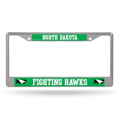 Rico Industries NCAA  North Dakota Fighting Hawks  12" x 6" Chrome Frame With Decal Inserts - Car/Truck/SUV Automobile Accessory Image 1