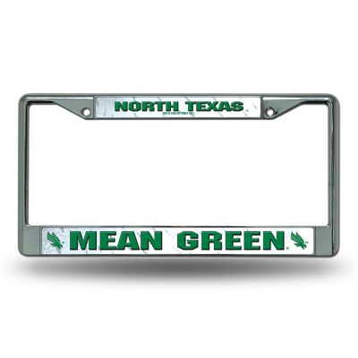 Rico Industries NCAA  North Texas Mean Green  12" x 6" Chrome Frame With Decal Inserts - Car/Truck/SUV Automobile Accessory Image 1