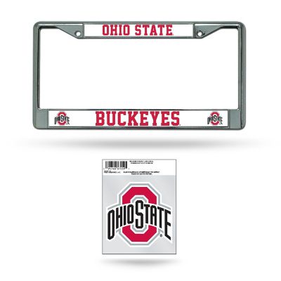 Rico Industries NCAA  Ohio State Buckeyes  12" x 6" Chrome Frame With Plastic Inserts - Car/Truck/SUV Automobile Accessory Image 1