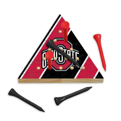 Rico Industries NCAA  Ohio State Buckeyes  4.5" x 4" Wooden Travel Sized Pyramid Game - Toy Peg Games - Triangle - Family Fun Image 1