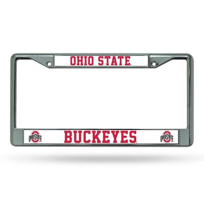 Rico Industries NCAA  Ohio State Buckeyes Premium 12" x 6" Chrome Frame With Plastic Inserts - Car/Truck/SUV Automobile Accessory Image 1