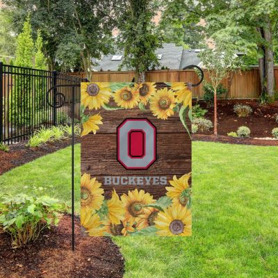 Rico Industries NCAA  Ohio State Buckeyes Sunflower Spring 13" x 18" Double Sided Garden Flag Image 2