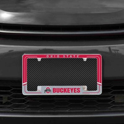 Rico Industries NCAA  Ohio State Buckeyes Two-Tone 12" x 6" Chrome All Over Automotive License Plate Frame for Car/Truck/SUV Image 1
