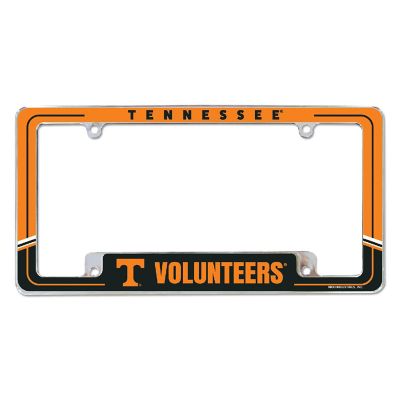 Rico Industries NCAA  Tennessee Volunteers Two-Tone 12" x 6" Chrome All Over Automotive License Plate Frame for Car/Truck/SUV Image 1