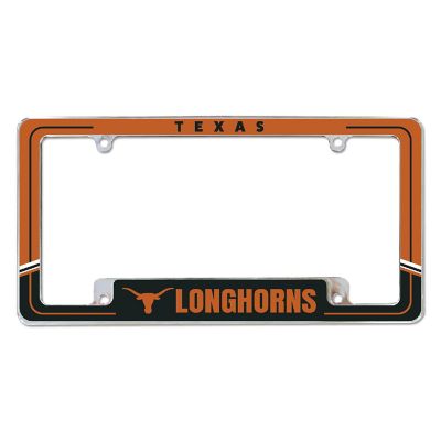 Rico Industries NCAA  Texas Longhorns Two-Tone 12" x 6" Chrome All Over Automotive License Plate Frame for Car/Truck/SUV Image 1