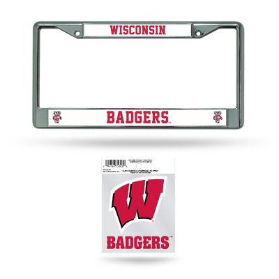 Rico Industries NCAA  Wisconsin Badgers Exclusive Set - Decal and 12" x 6" Chrome Frame With Plastic Inserts - Car/Truck/SUV Automobile Accessory Image 1