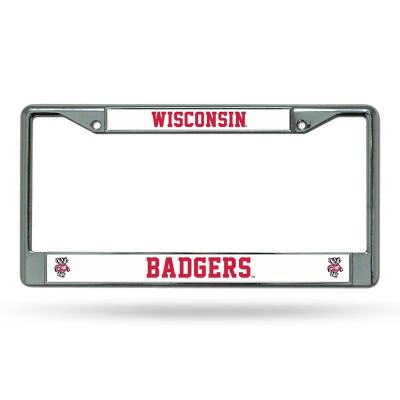 Rico Industries NCAA  Wisconsin Badgers Premium 12" x 6" Chrome Frame With Plastic Inserts - Car/Truck/SUV Automobile Accessory Image 1