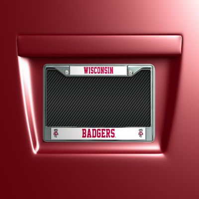 Rico Industries NCAA  Wisconsin Badgers Premium 12" x 6" Chrome Frame With Plastic Inserts - Car/Truck/SUV Automobile Accessory Image 1