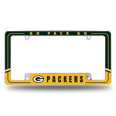 Rico Industries NFL Football Green Bay Packers Two-Tone 12" x 6" Chrome All Over Automotive License Plate Frame for Car/Truck/SUV Image 1