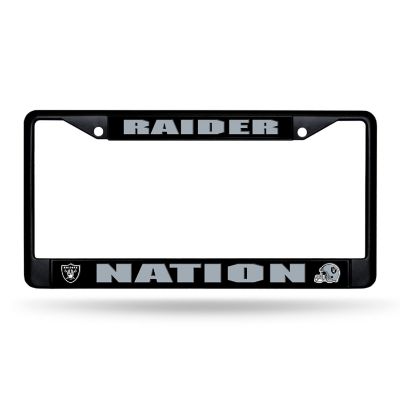 Rico Industries NFL Football Las Vegas Raiders Raider Nation Black Chrome Frame with Plastic Inserts 12" x 6" Car/Truck Auto Accessory Image 1