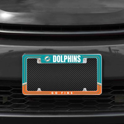 Rico Industries NFL Football Miami Dolphins Two-Tone 12" x 6" Chrome All Over Automotive License Plate Frame for Car/Truck/SUV Image 1