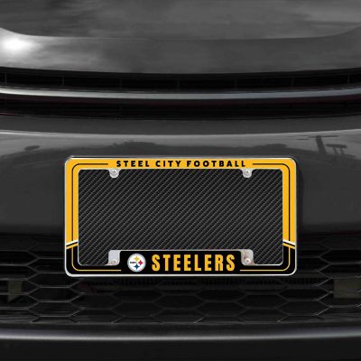 Rico Industries NFL Football Pittsburgh Steelers Two-Tone 12" x 6" Chrome All Over Automotive License Plate Frame for Car/Truck/SUV Image 1