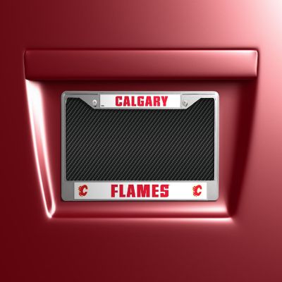 Rico Industries NHL Hockey Calgary Flames Premium 12" x 6" Chrome Frame With Plastic Inserts - Car/Truck/SUV Automobile Accessory Image 1