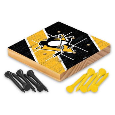 Rico Industries NHL Hockey Pittsburgh Penguins  4.25" x 4.25" Wooden Travel Sized Tic Tac Toe Game - Toy Peg Games - Family Fun Image 1