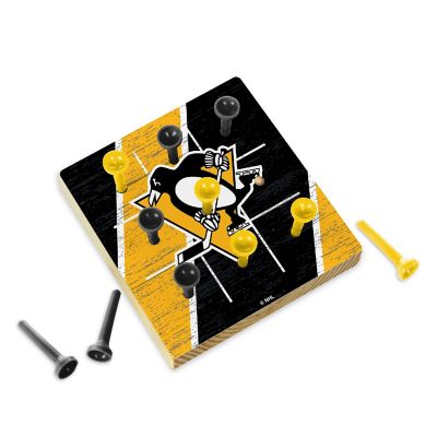 Rico Industries NHL Hockey Pittsburgh Penguins  4.25" x 4.25" Wooden Travel Sized Tic Tac Toe Game - Toy Peg Games - Family Fun Image 1