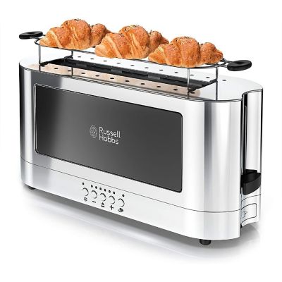 Russell Hobbs Glass Accented Long Toaster- Black and Stainless Steel- 2-Slice Slot Image 1