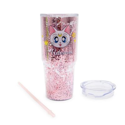 Sailor Moon Luna and Artemis Glitter Tumbler With Lid and Straw  Hold 31 Ounces Image 2