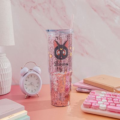 Sailor Moon Luna and Artemis Glitter Tumbler With Lid and Straw  Hold 31 Ounces Image 3