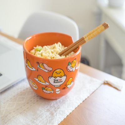 Sanrio Gudetama Japanese Top Ramen Dinnerware Set  20-Ounce Ramen Bowl, Chopsticks Image 3