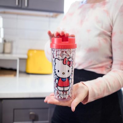 Sanrio Hello Kitty Allover Faces Plastic Travel Mug With Lid  Holds 16 Ounces Image 2