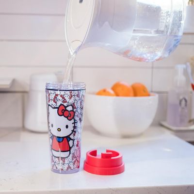 Sanrio Hello Kitty Allover Faces Plastic Travel Mug With Lid  Holds 16 Ounces Image 3