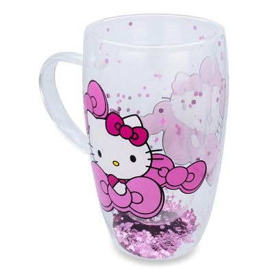 Sanrio Hello Kitty Bows and Stars Confetti Glass Mug  Holds 15 Ounces Image 1