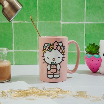 Sanrio Hello Kitty Flower Badge Wax Resist Ceramic Pottery Mug  Holds 18 Ounces Image 2