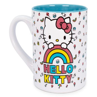 Sanrio Hello Kitty Rainbow Glitter Ceramic Mug  Holds 14 Ounces Image 1